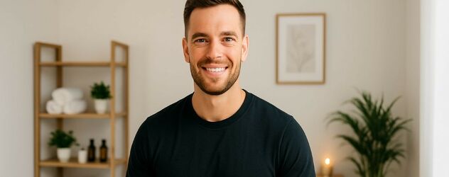Wellness Masseur steht in einem modernen Massagestudio